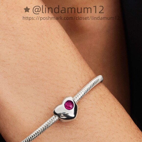 Pandora Engravable True Red Stone Heart Charm - Picture 4 of 6